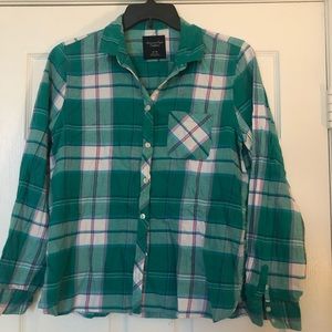 Green and purple plaid Button down